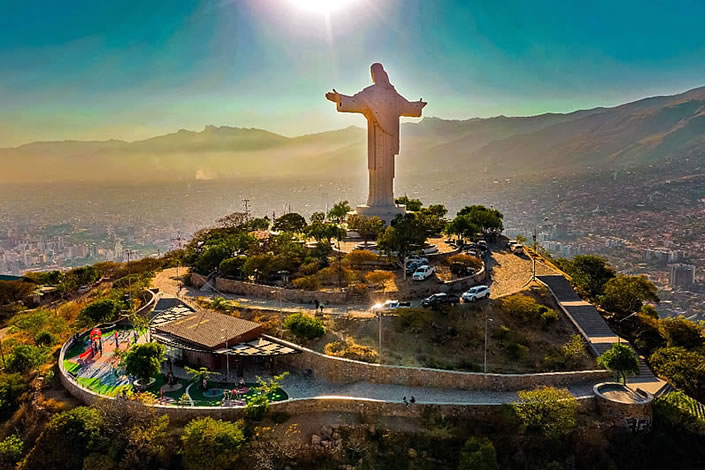 Aerial view of Cristo de la Concordia at sunset